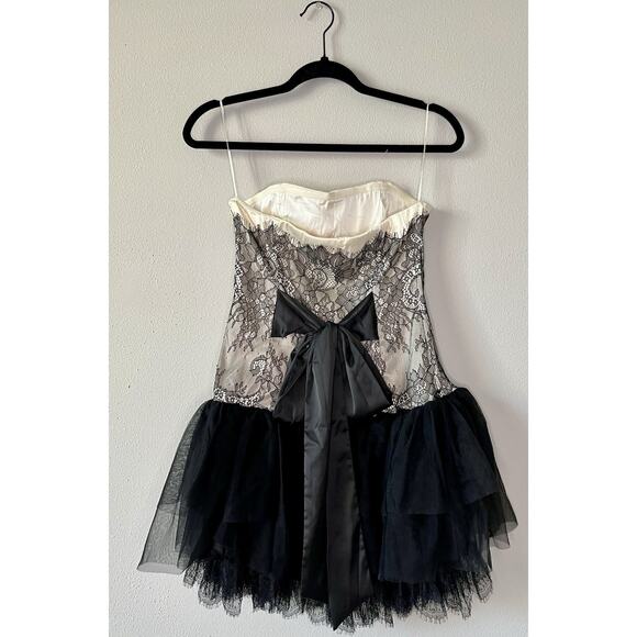 Sugar Thrillz Corset Lace Tulle Mini Dress Black Cream Small - Picture 3 of 7